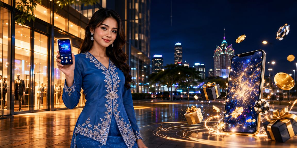 Pengguna Malaysia membuat deposit menggunakan telefon bimbit berbaju kurung di Seremban
